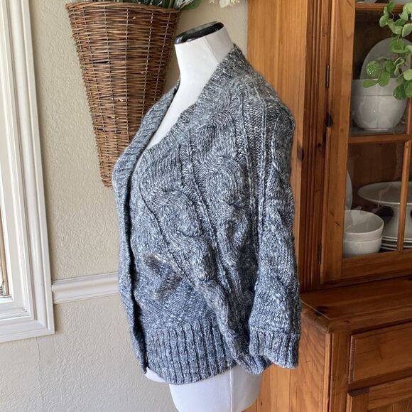 Nine West Chunky Boho  Wool Alpaca Blend Cable Knit Sweater Gray Sz M - Picture 3 of 11